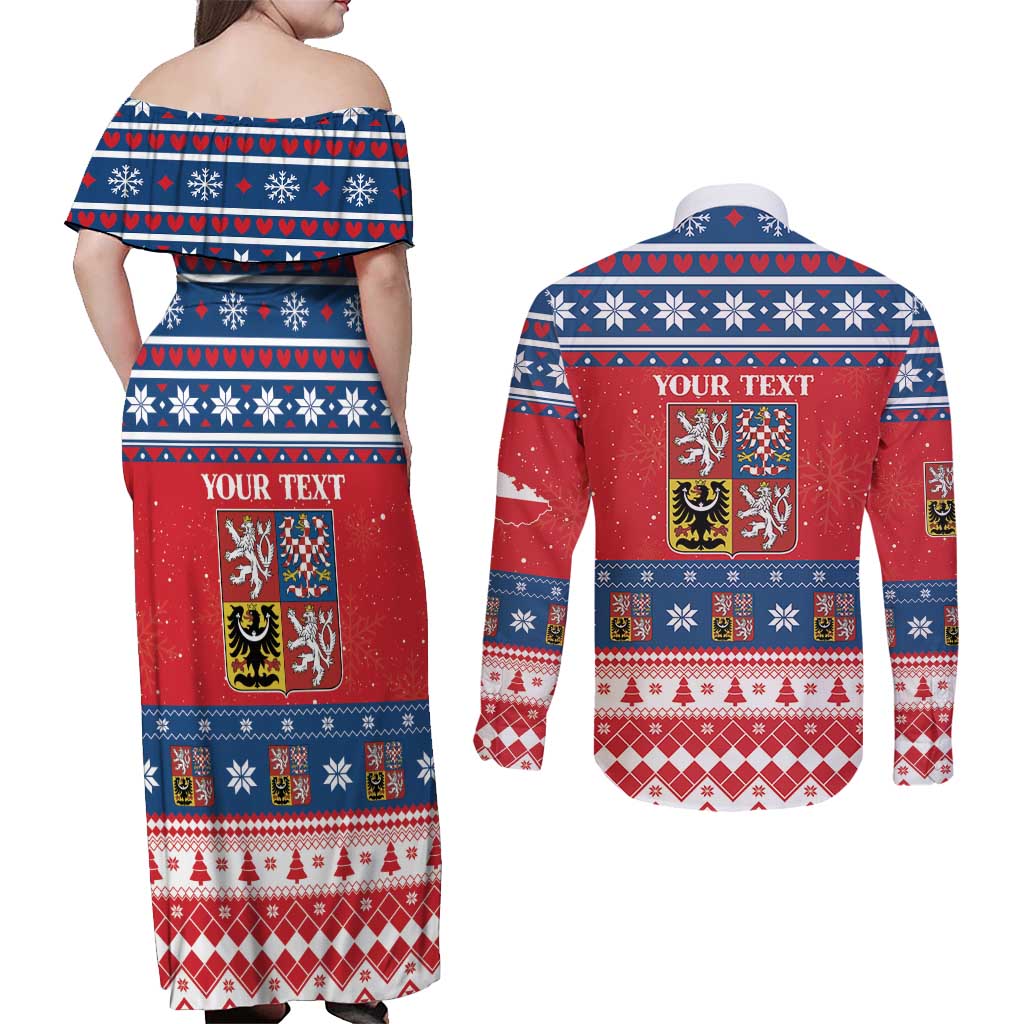 Personalized Czech Republic Christmas Couples Matching Off Shoulder Maxi Dress and Long Sleeve Button Shirt Czechia Vesele Vanoce - Wonder Print Shop