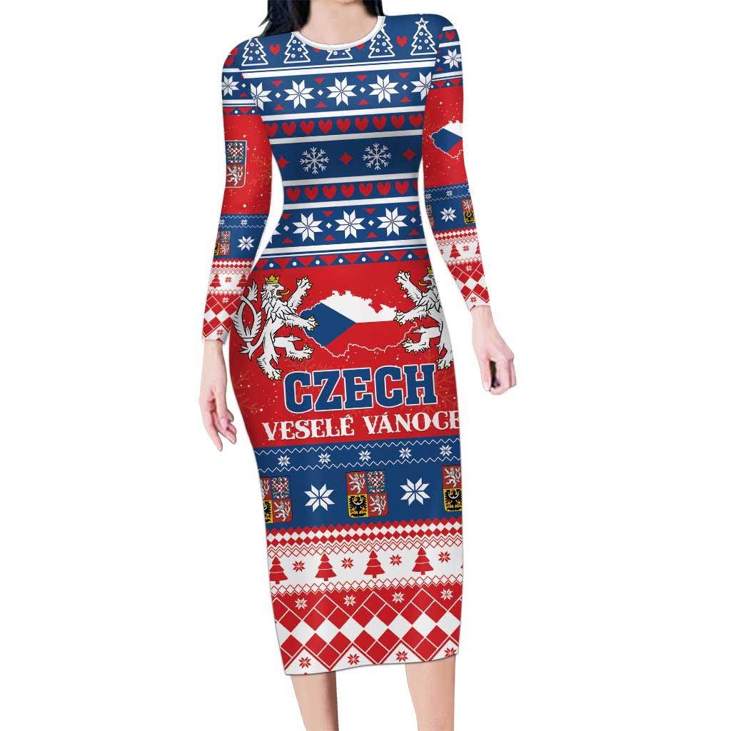 Personalized Czech Republic Christmas Family Matching Long Sleeve Bodycon Dress and Hawaiian Shirt Czechia Vesele Vanoce - Wonder Print Shop