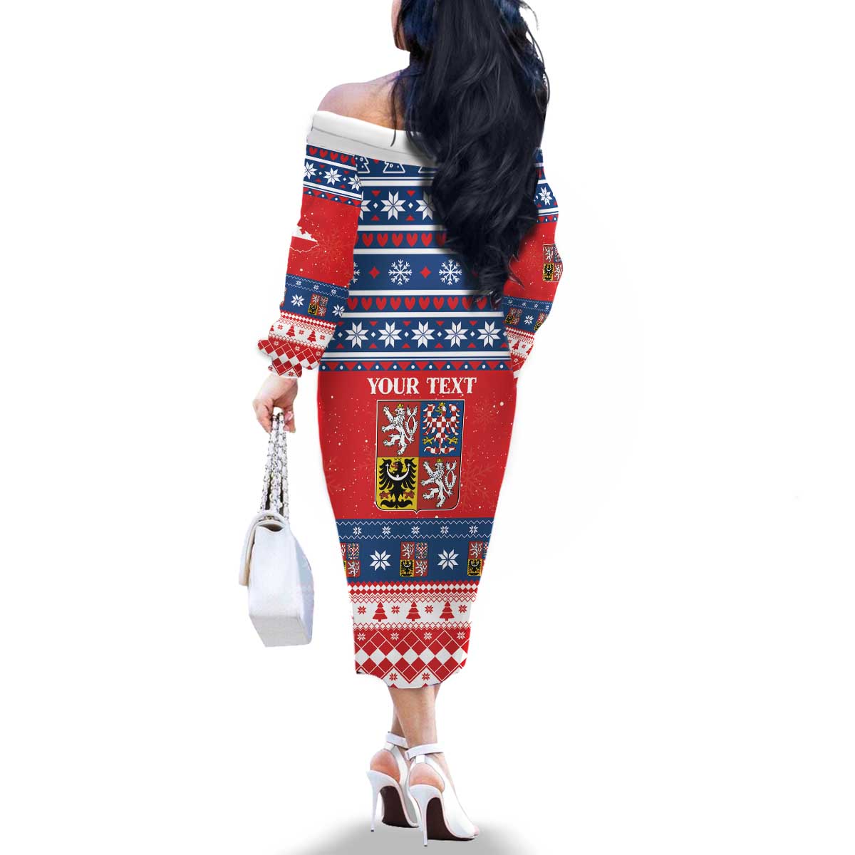 Personalized Czech Republic Christmas Family Matching Off The Shoulder Long Sleeve Dress and Hawaiian Shirt Czechia Vesele Vanoce - Wonder Print Shop