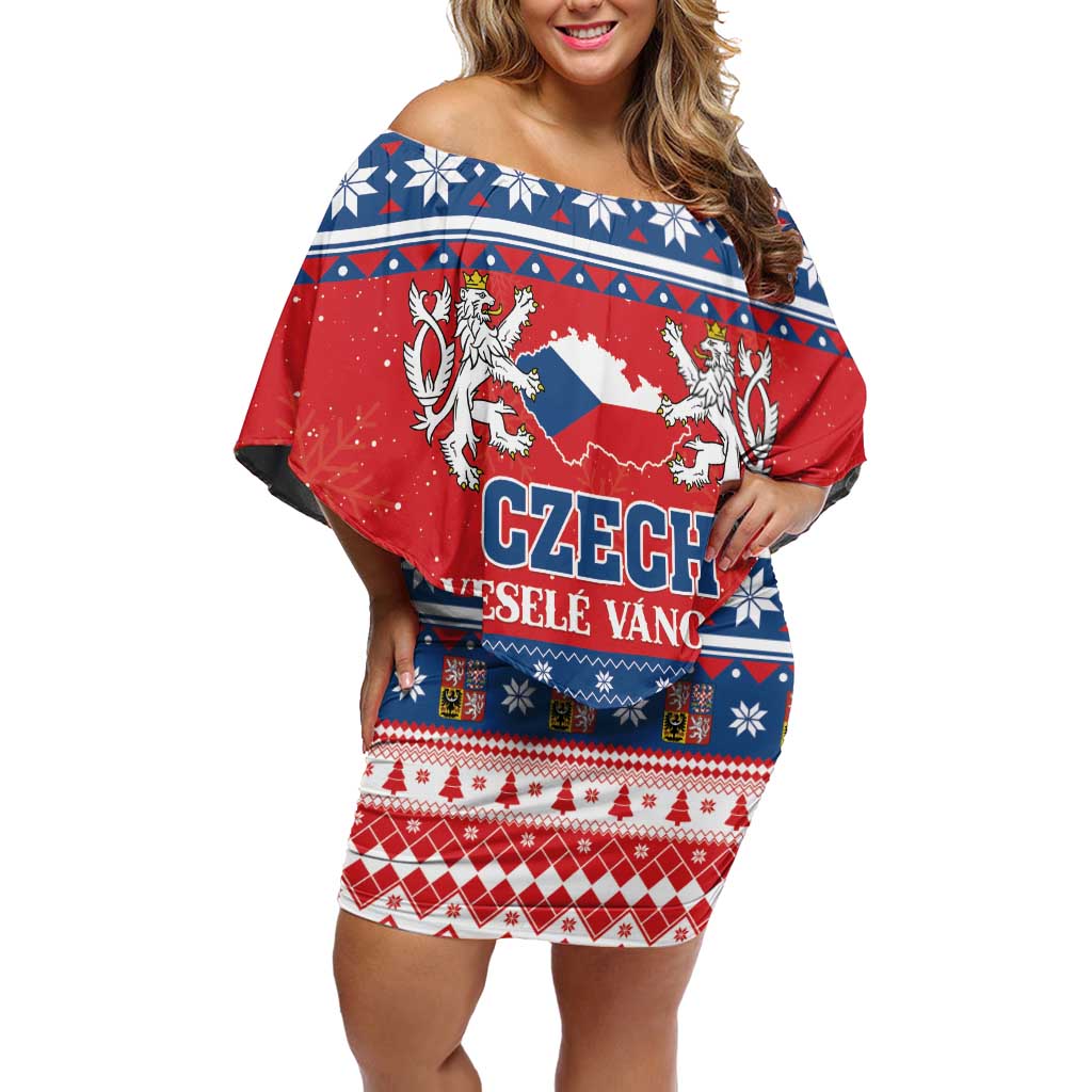 Personalized Czech Republic Christmas Family Matching Off Shoulder Short Dress and Hawaiian Shirt Czechia Vesele Vanoce - Wonder Print Shop