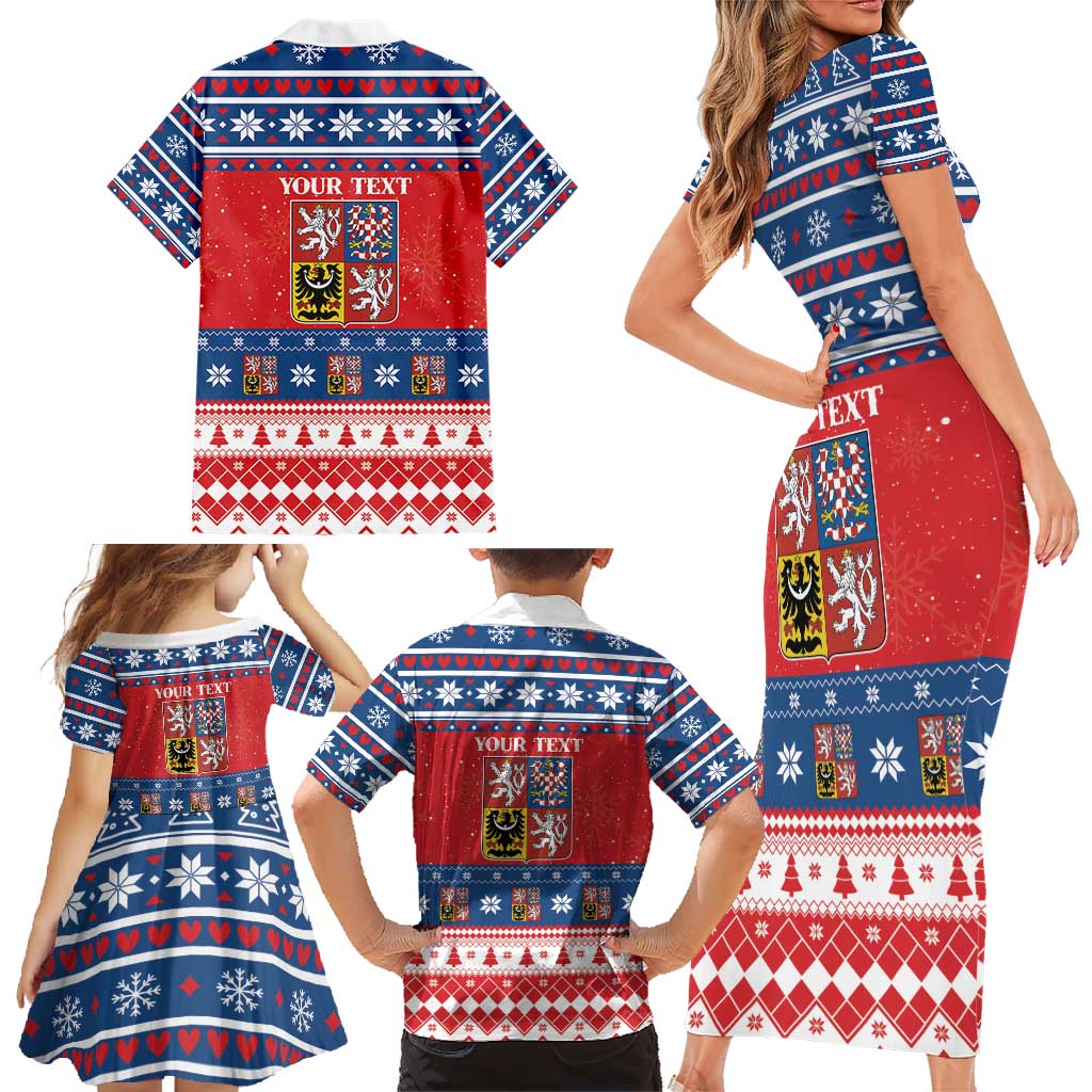 Personalized Czech Republic Christmas Family Matching Short Sleeve Bodycon Dress and Hawaiian Shirt Czechia Vesele Vanoce - Wonder Print Shop