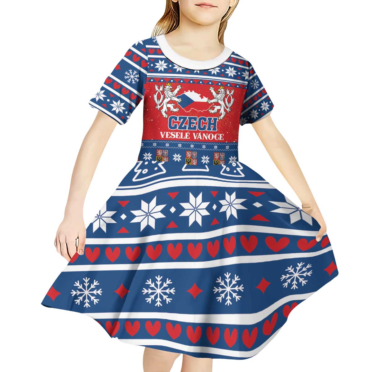 Personalized Czech Republic Christmas Kid Short Sleeve Dress Czechia Vesele Vanoce - Wonder Print Shop