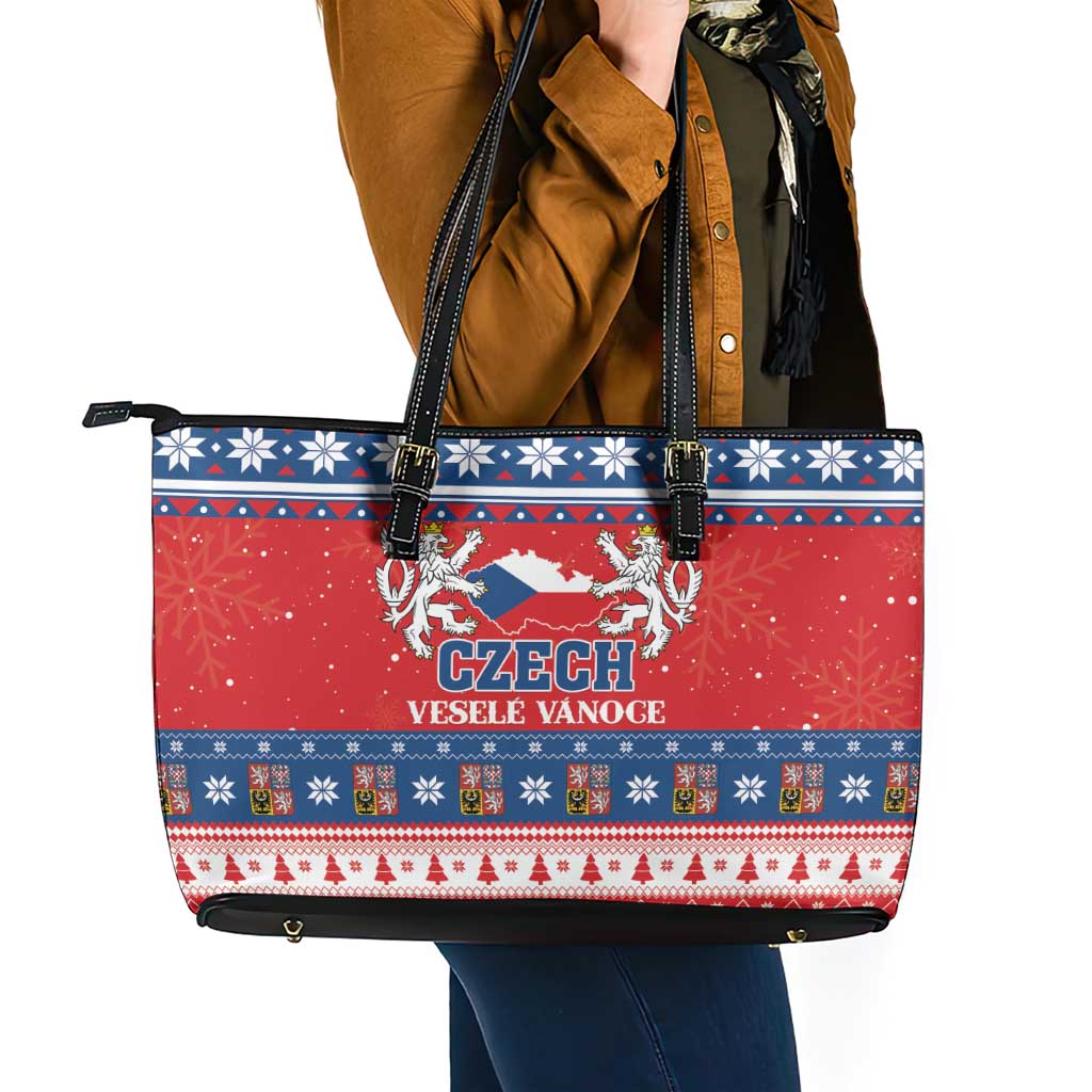Czech Republic Christmas Leather Tote Bag Czechia Vesele Vanoce - Wonder Print Shop