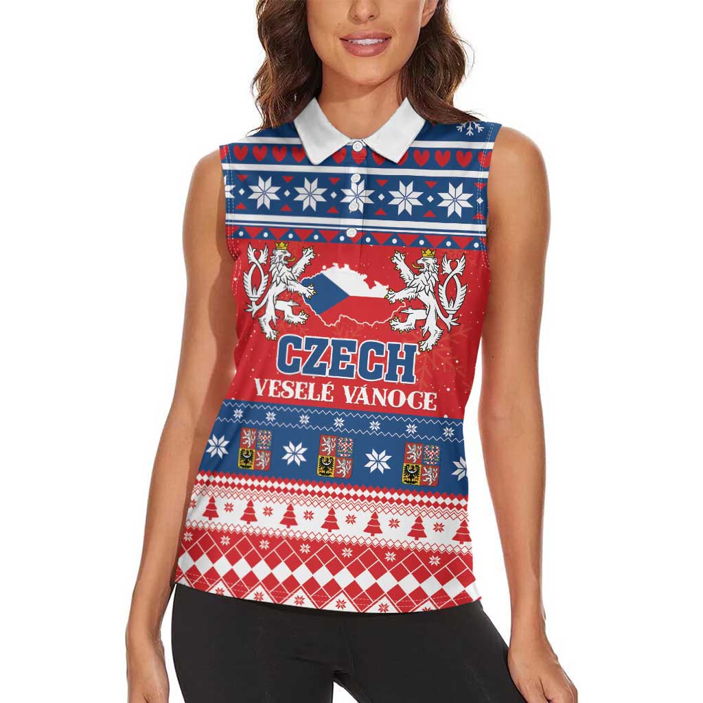 Personalized Czech Republic Christmas Women Sleeveless Polo Shirt Czechia Vesele Vanoce - Wonder Print Shop