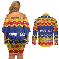 Personalized Venezuela Christmas Couples Matching Off Shoulder Short Dress and Long Sleeve Button Shirt Feliz Navidad - Wonder Print Shop