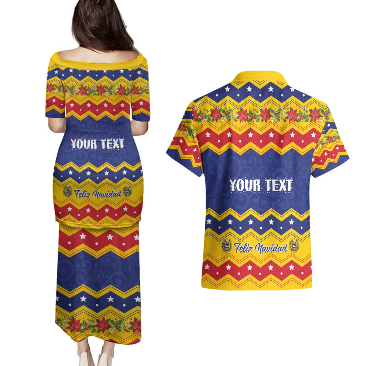 Personalized Venezuela Christmas Couples Matching Puletasi and Hawaiian Shirt Feliz Navidad - Wonder Print Shop