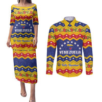 Personalized Venezuela Christmas Couples Matching Puletasi and Long Sleeve Button Shirt Feliz Navidad - Wonder Print Shop