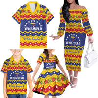 Personalized Venezuela Christmas Family Matching Off The Shoulder Long Sleeve Dress and Hawaiian Shirt Feliz Navidad - Wonder Print Shop