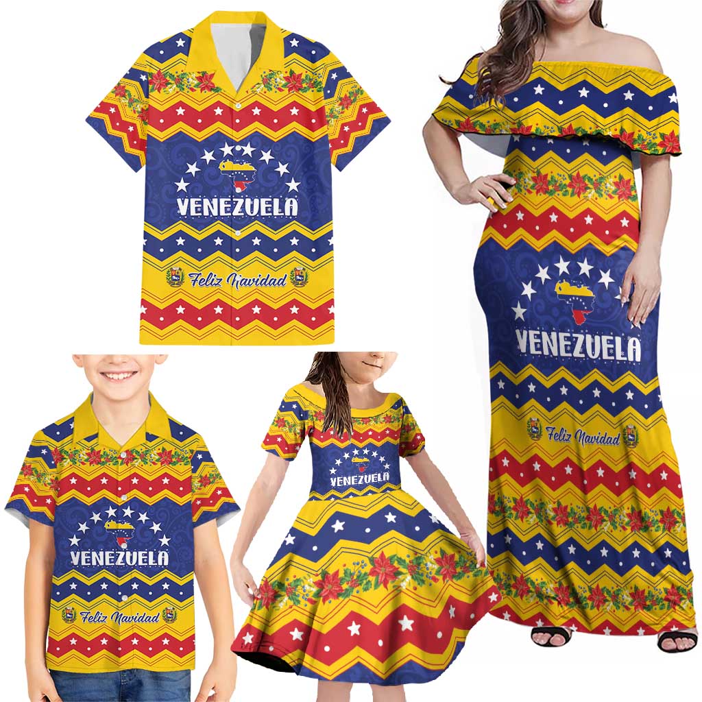 Personalized Venezuela Christmas Family Matching Off Shoulder Maxi Dress and Hawaiian Shirt Feliz Navidad - Wonder Print Shop