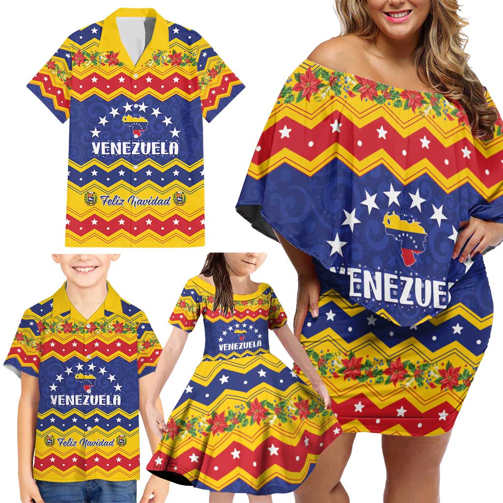 Personalized Venezuela Christmas Family Matching Off Shoulder Short Dress and Hawaiian Shirt Feliz Navidad - Wonder Print Shop