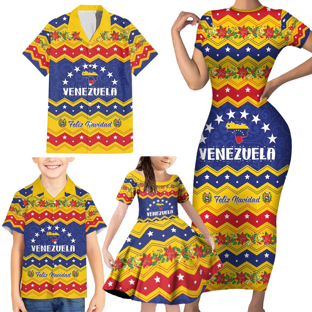 Personalized Venezuela Christmas Family Matching Short Sleeve Bodycon Dress and Hawaiian Shirt Feliz Navidad - Wonder Print Shop