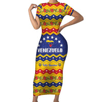 Personalized Venezuela Christmas Family Matching Short Sleeve Bodycon Dress and Hawaiian Shirt Feliz Navidad - Wonder Print Shop
