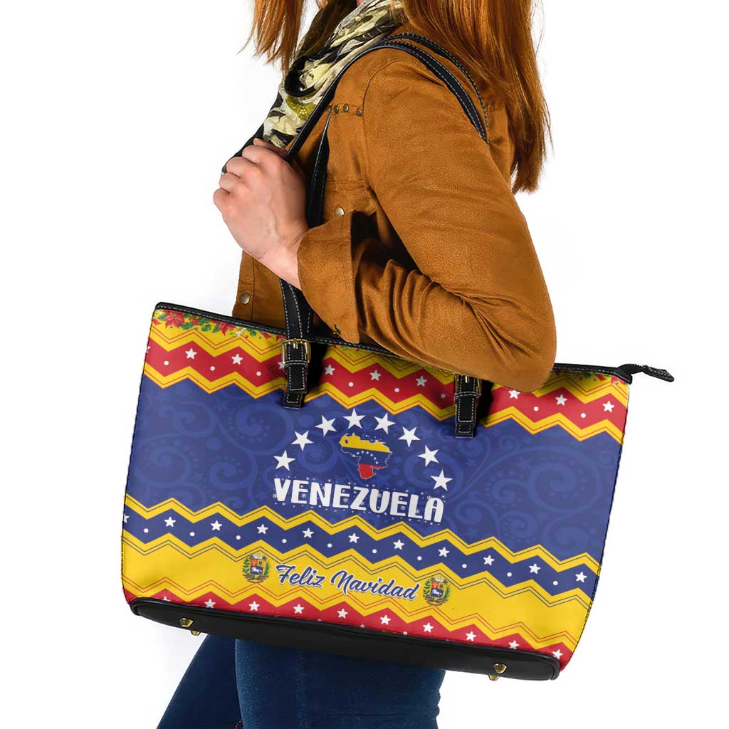 Venezuela Christmas Leather Tote Bag Feliz Navidad - Wonder Print Shop