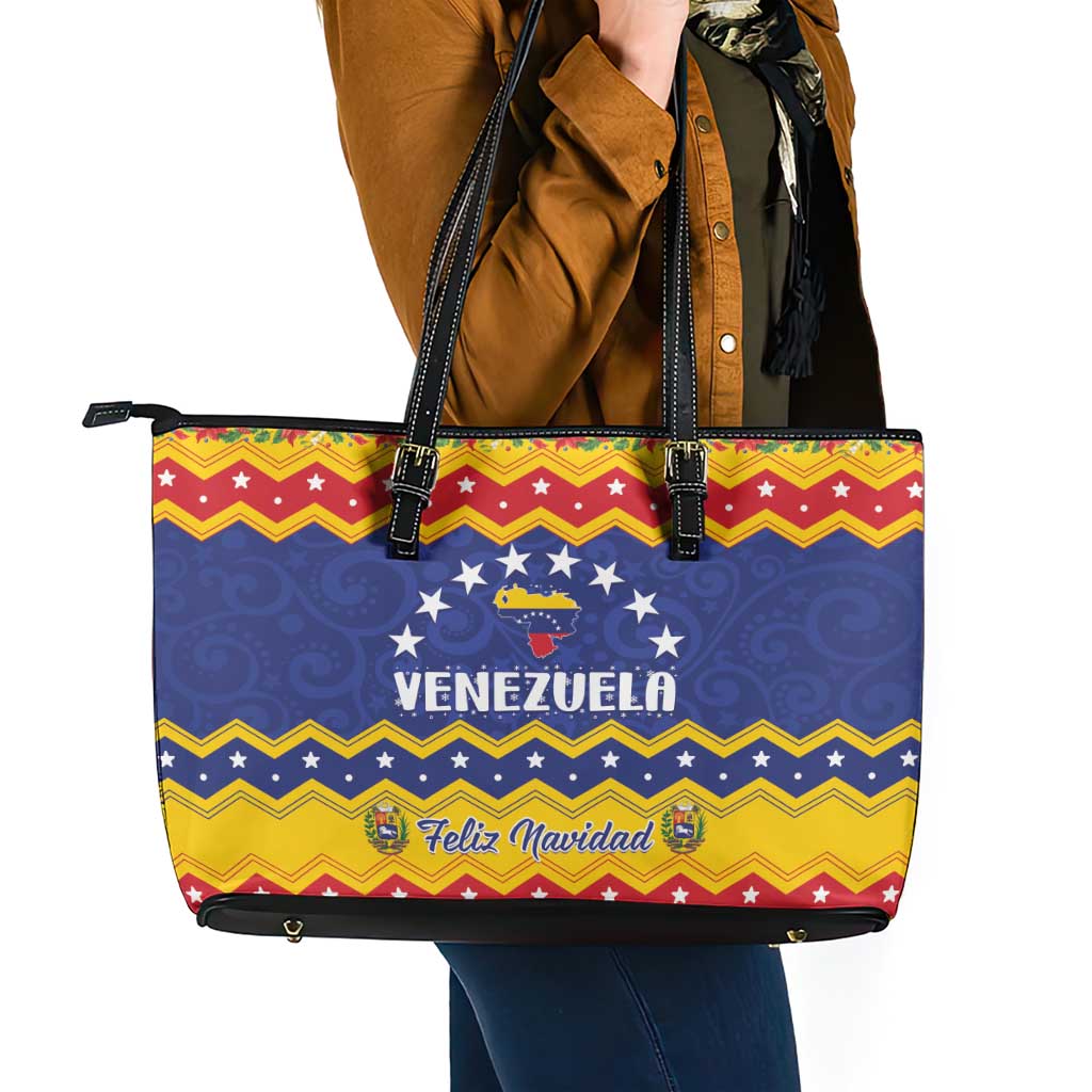 Venezuela Christmas Leather Tote Bag Feliz Navidad - Wonder Print Shop