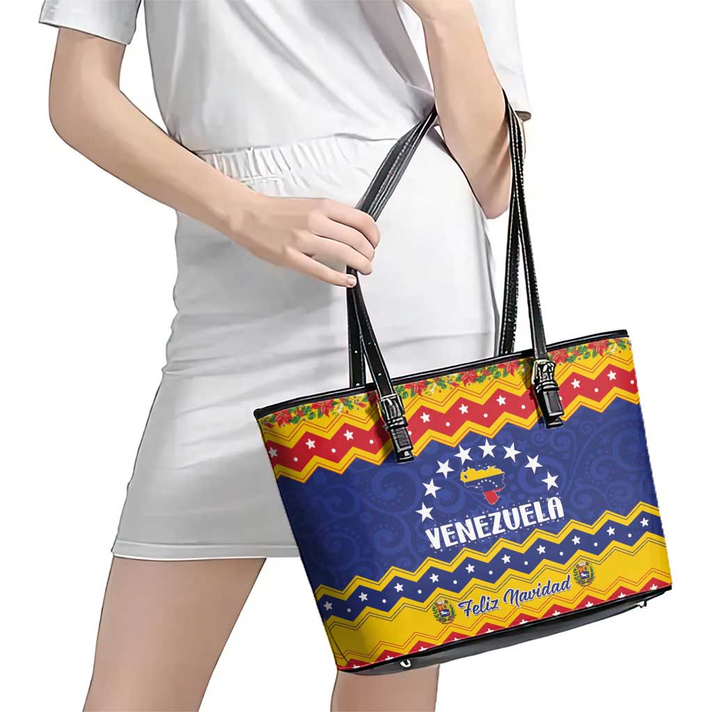 Venezuela Christmas Leather Tote Bag Feliz Navidad - Wonder Print Shop