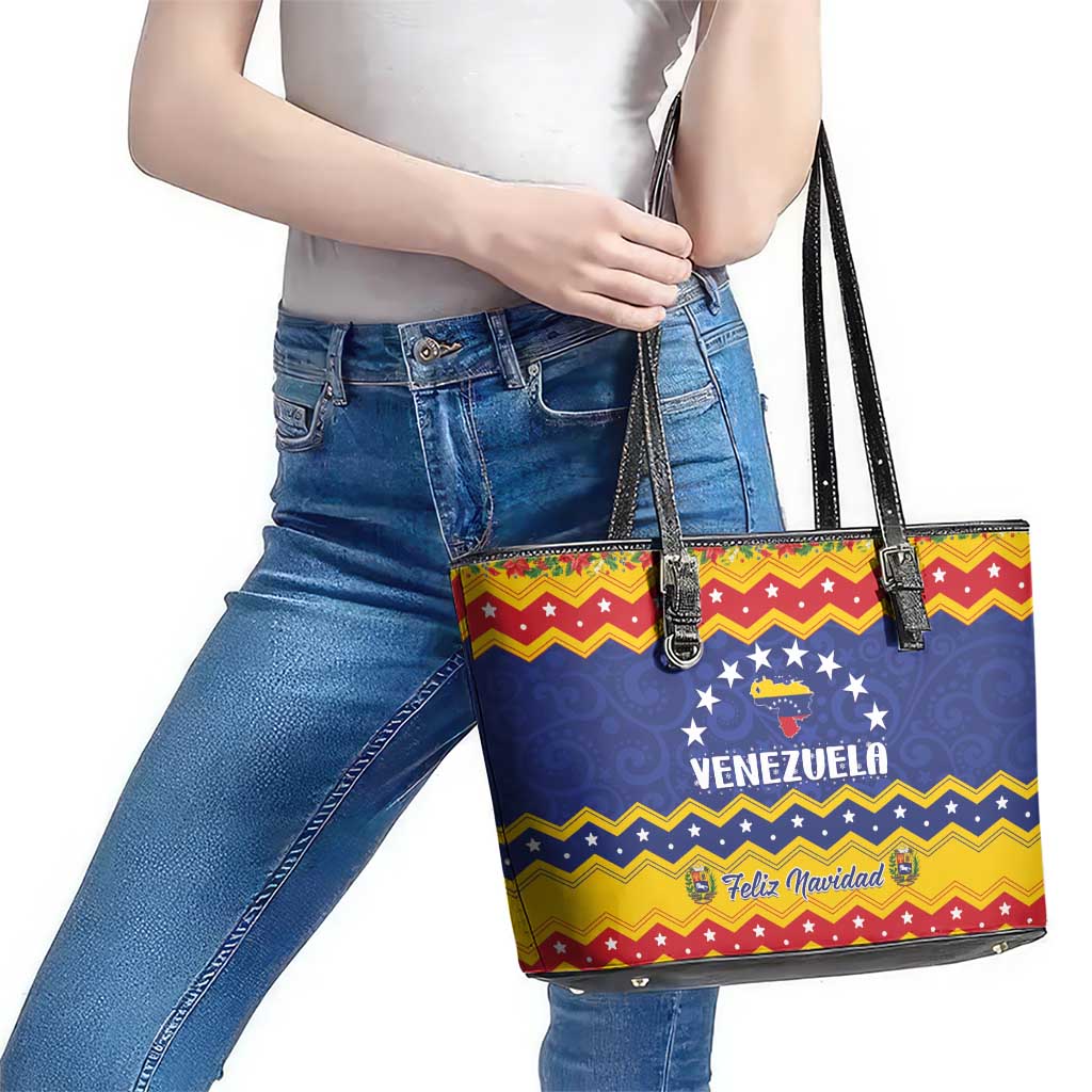 Venezuela Christmas Leather Tote Bag Feliz Navidad - Wonder Print Shop