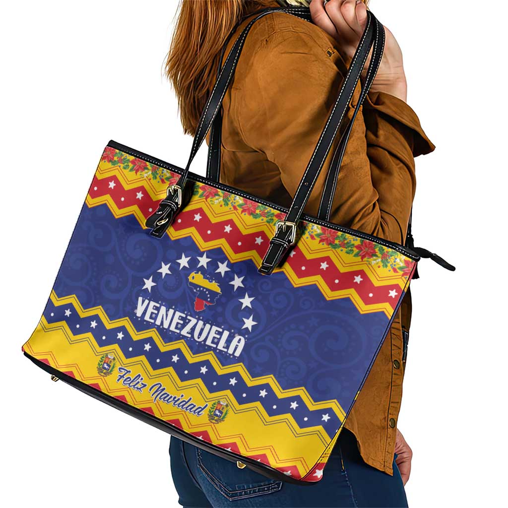 Venezuela Christmas Leather Tote Bag Feliz Navidad - Wonder Print Shop