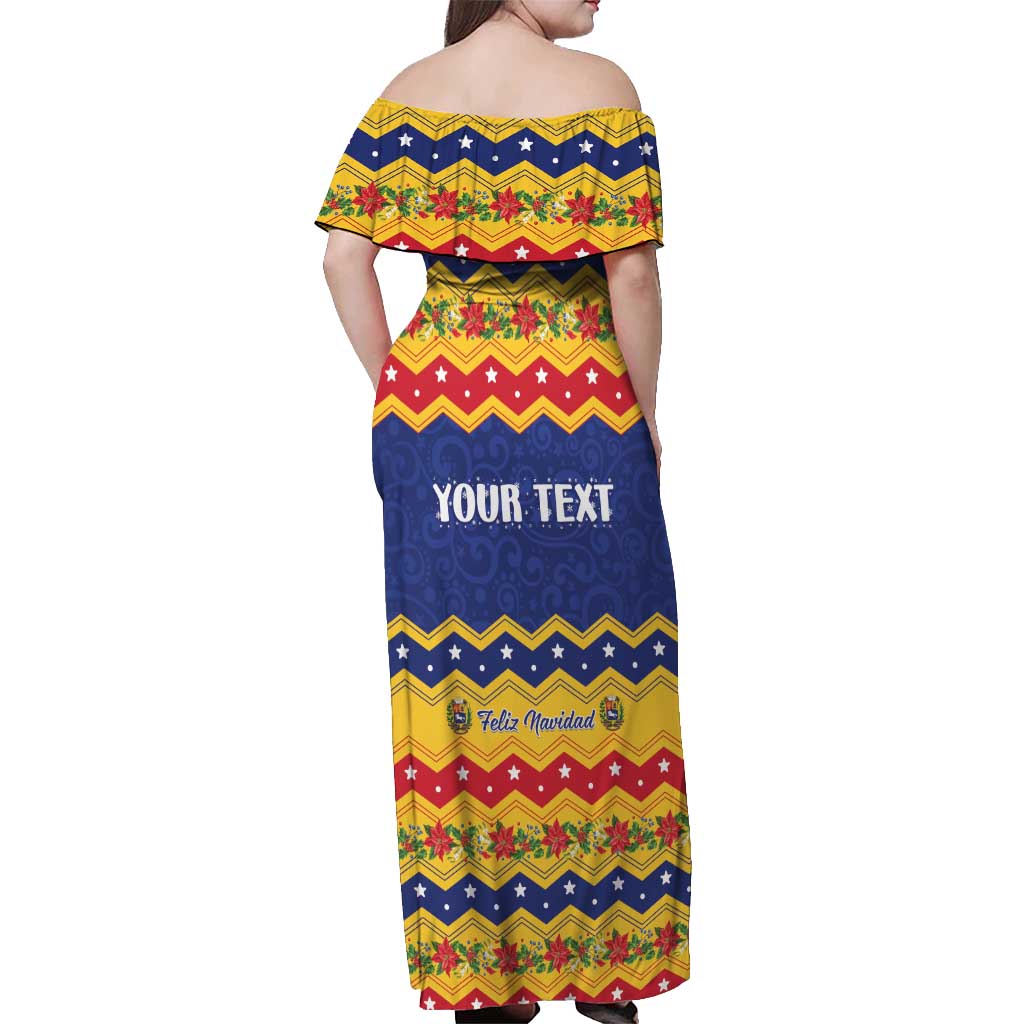 Personalized Venezuela Christmas Off Shoulder Maxi Dress Feliz Navidad - Wonder Print Shop