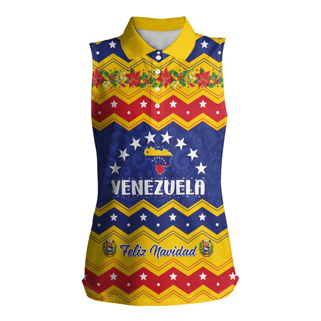 Personalized Venezuela Christmas Women Sleeveless Polo Shirt Feliz Navidad - Wonder Print Shop