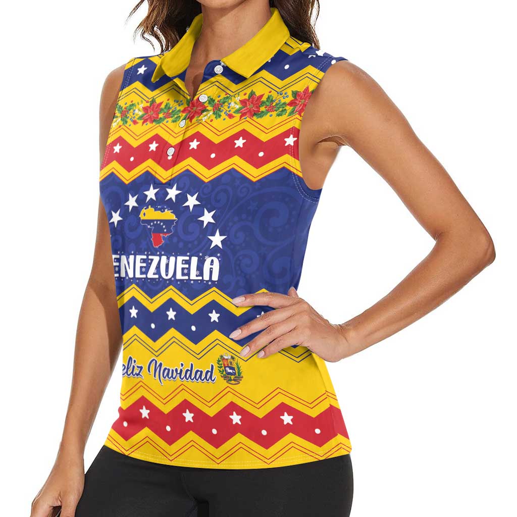 Personalized Venezuela Christmas Women Sleeveless Polo Shirt Feliz Navidad - Wonder Print Shop