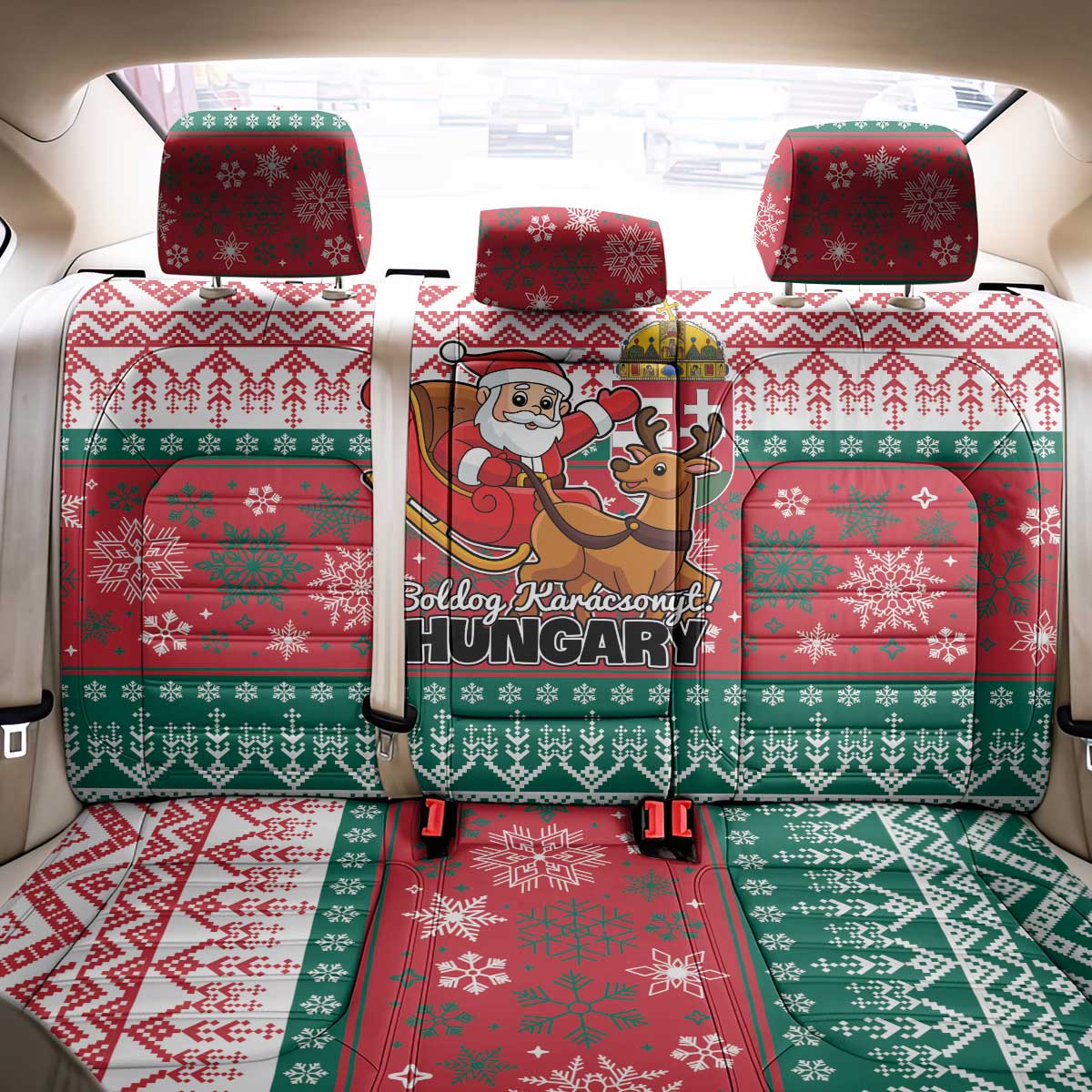 Hungary Christmas Back Car Seat Cover Magyarorszag Boldog Karacsonyt - Wonder Print Shop