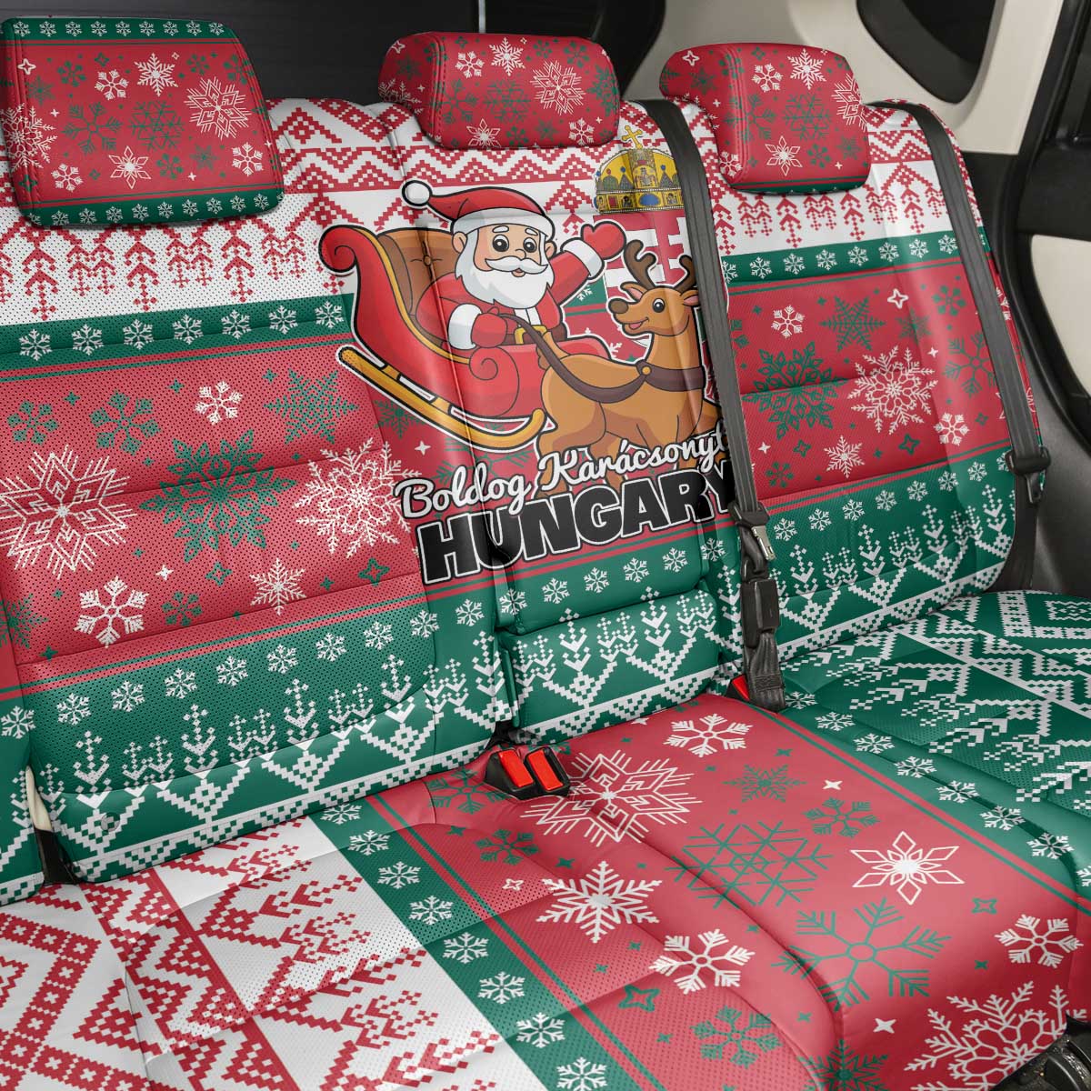Hungary Christmas Back Car Seat Cover Magyarorszag Boldog Karacsonyt - Wonder Print Shop