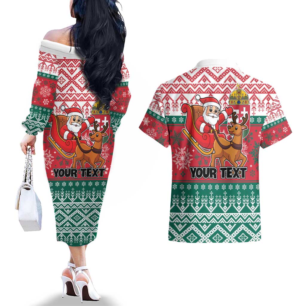 Personalized Hungary Christmas Couples Matching Off The Shoulder Long Sleeve Dress and Hawaiian Shirt Magyarorszag Boldog Karacsonyt - Wonder Print Shop