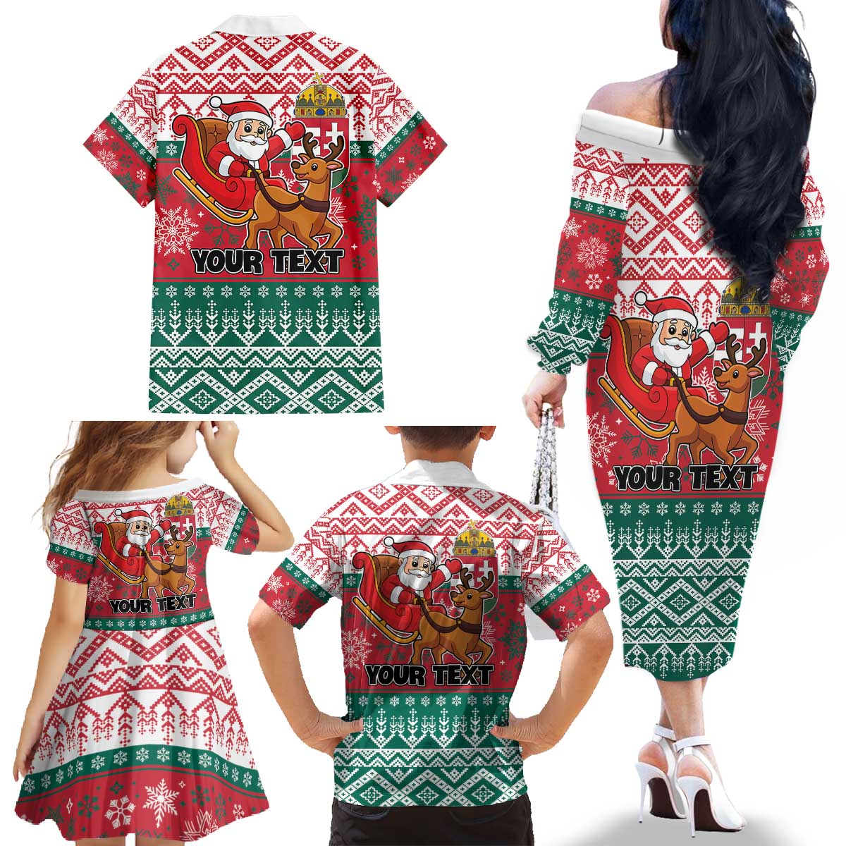 Personalized Hungary Christmas Family Matching Off The Shoulder Long Sleeve Dress and Hawaiian Shirt Magyarorszag Boldog Karacsonyt - Wonder Print Shop