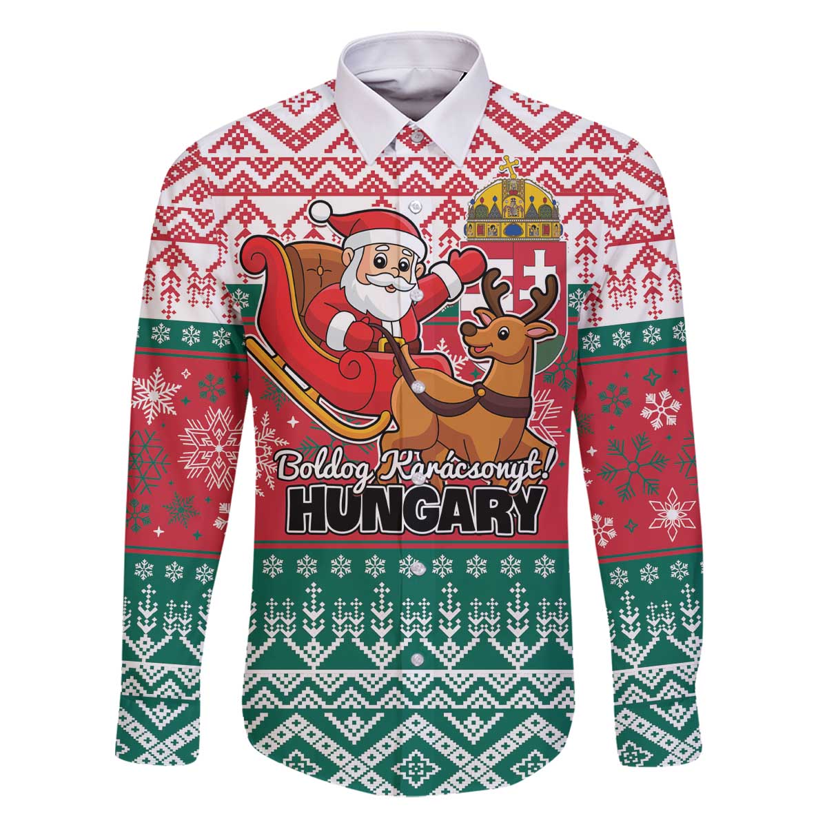 Personalized Hungary Christmas Family Matching Off The Shoulder Long Sleeve Dress and Hawaiian Shirt Magyarorszag Boldog Karacsonyt - Wonder Print Shop