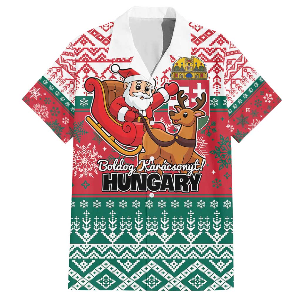 Personalized Hungary Christmas Family Matching Short Sleeve Bodycon Dress and Hawaiian Shirt Magyarorszag Boldog Karacsonyt - Wonder Print Shop