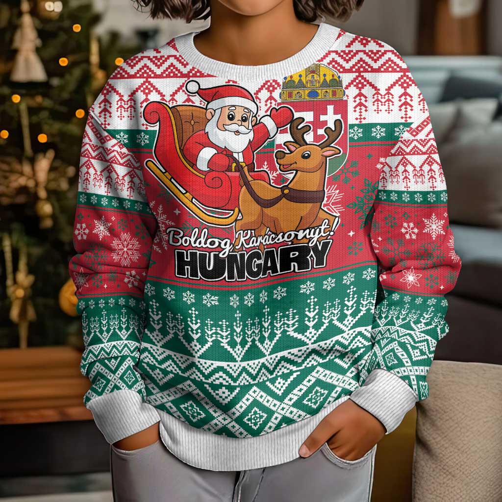 Hungary Christmas Kid Ugly Christmas Sweater Magyarorszag Boldog Karacsonyt - Wonder Print Shop