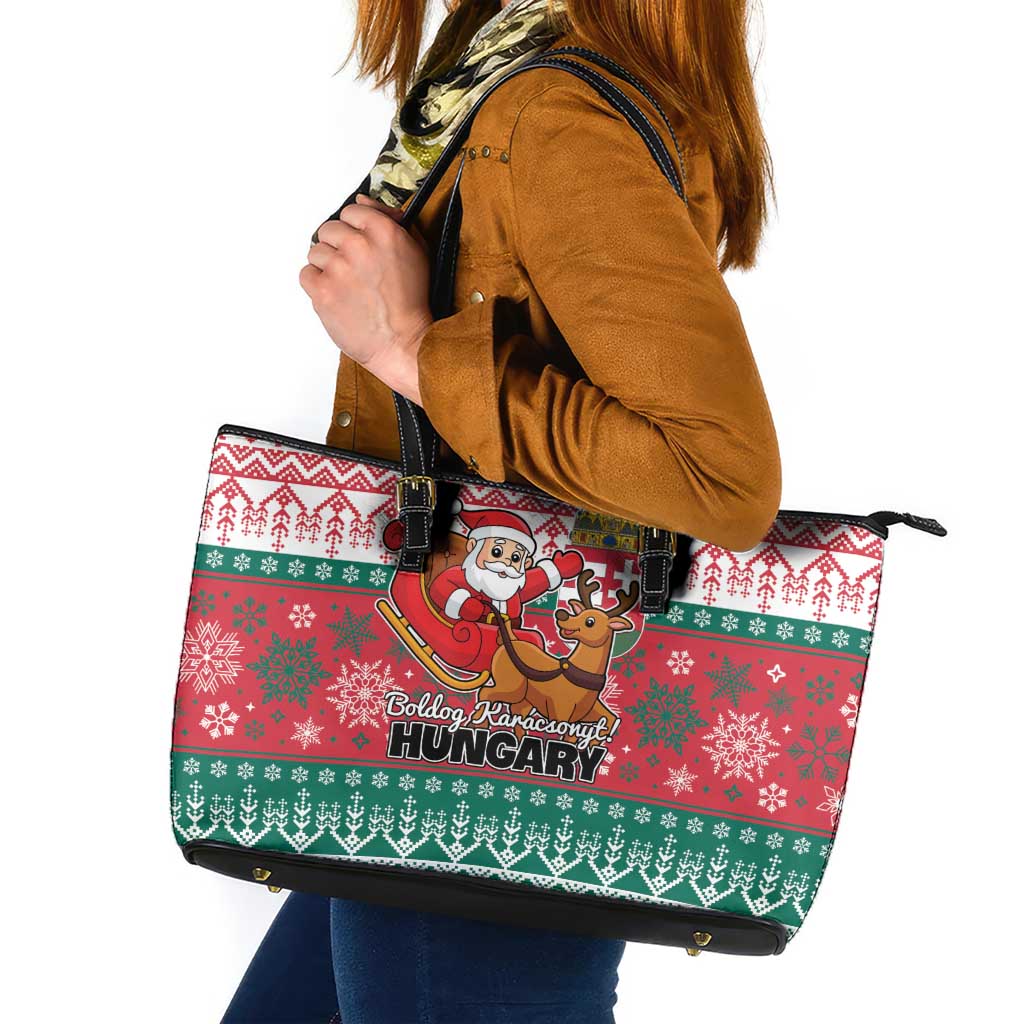 Hungary Christmas Leather Tote Bag Magyarorszag Boldog Karacsonyt - Wonder Print Shop