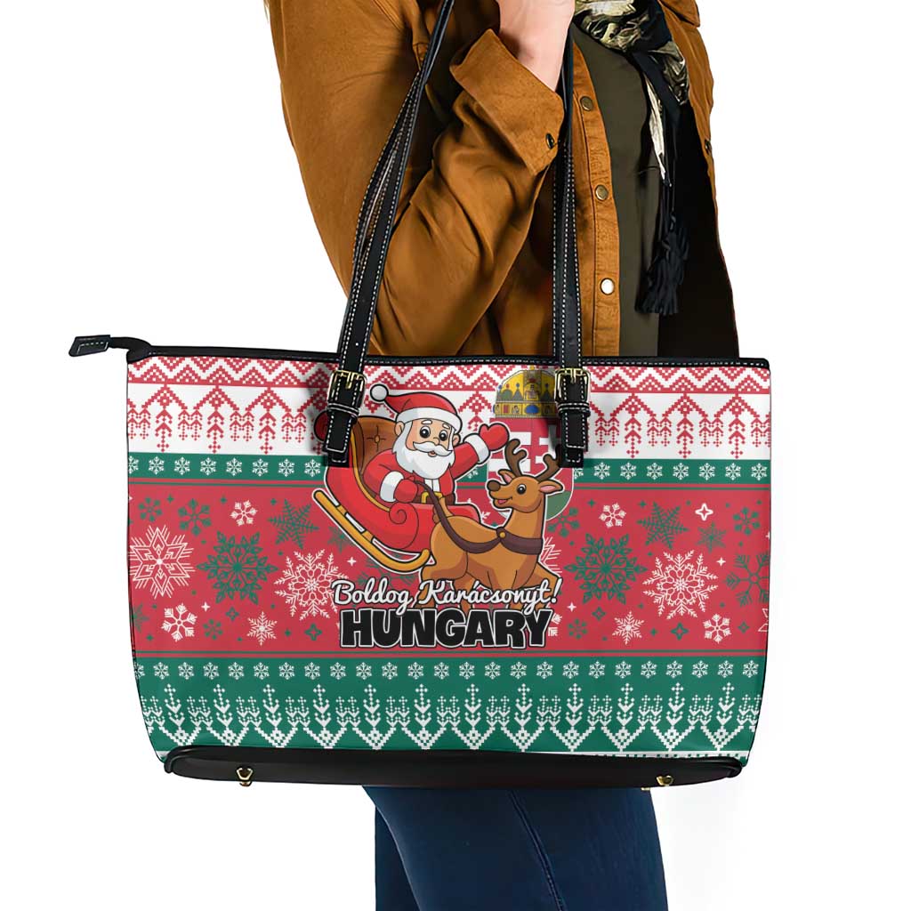 Hungary Christmas Leather Tote Bag Magyarorszag Boldog Karacsonyt - Wonder Print Shop