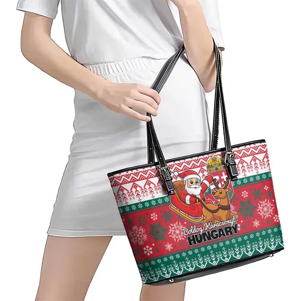 Hungary Christmas Leather Tote Bag Magyarorszag Boldog Karacsonyt - Wonder Print Shop