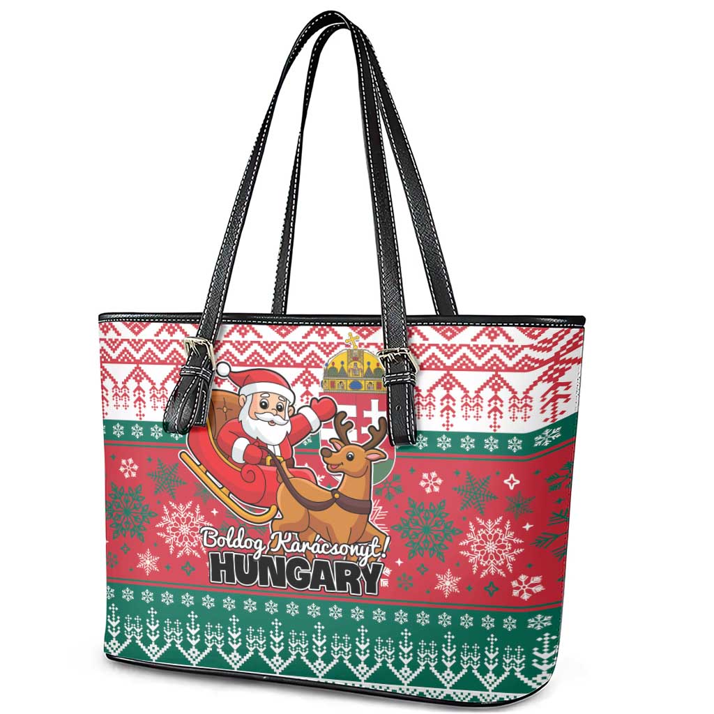 Hungary Christmas Leather Tote Bag Magyarorszag Boldog Karacsonyt - Wonder Print Shop