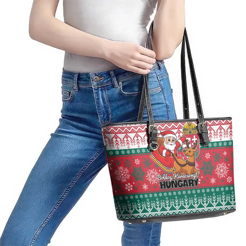 Hungary Christmas Leather Tote Bag Magyarorszag Boldog Karacsonyt - Wonder Print Shop