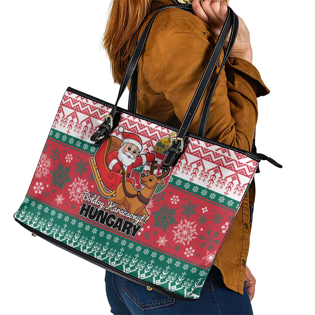 Hungary Christmas Leather Tote Bag Magyarorszag Boldog Karacsonyt - Wonder Print Shop