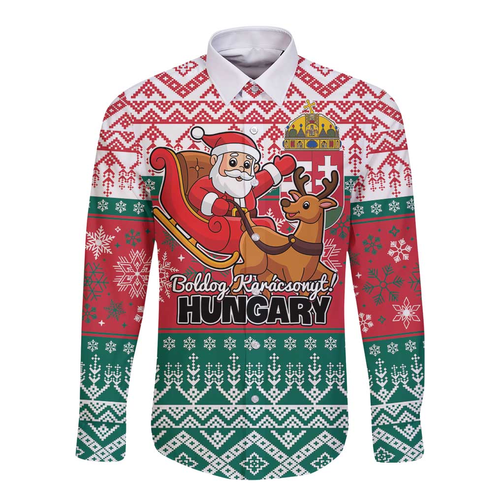Personalized Hungary Christmas Long Sleeve Button Shirt Magyarorszag Boldog Karacsonyt - Wonder Print Shop