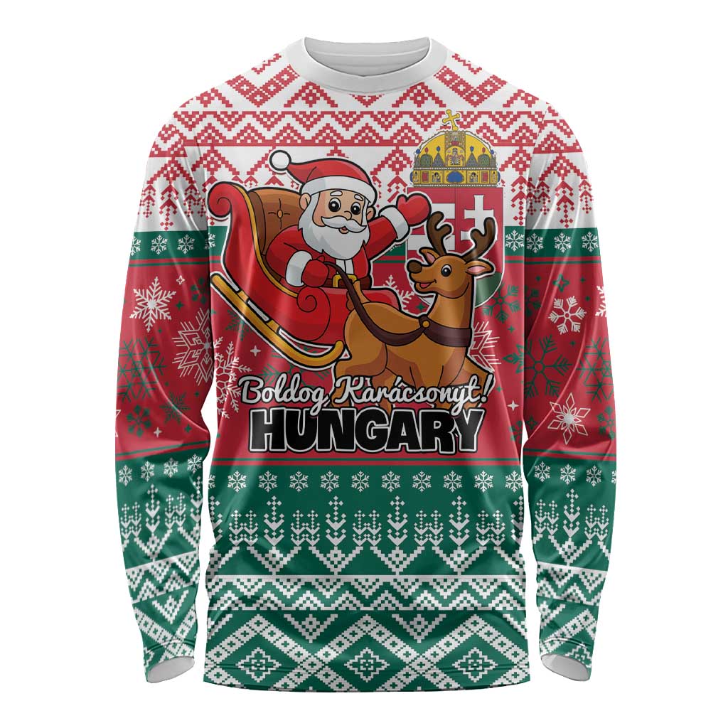 Personalized Hungary Christmas Long Sleeve Shirt Magyarorszag Boldog Karacsonyt - Wonder Print Shop