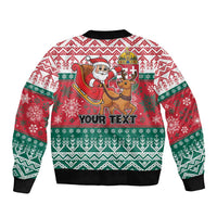 Personalized Hungary Christmas Sleeve Zip Bomber Jacket Magyarorszag Boldog Karacsonyt - Wonder Print Shop