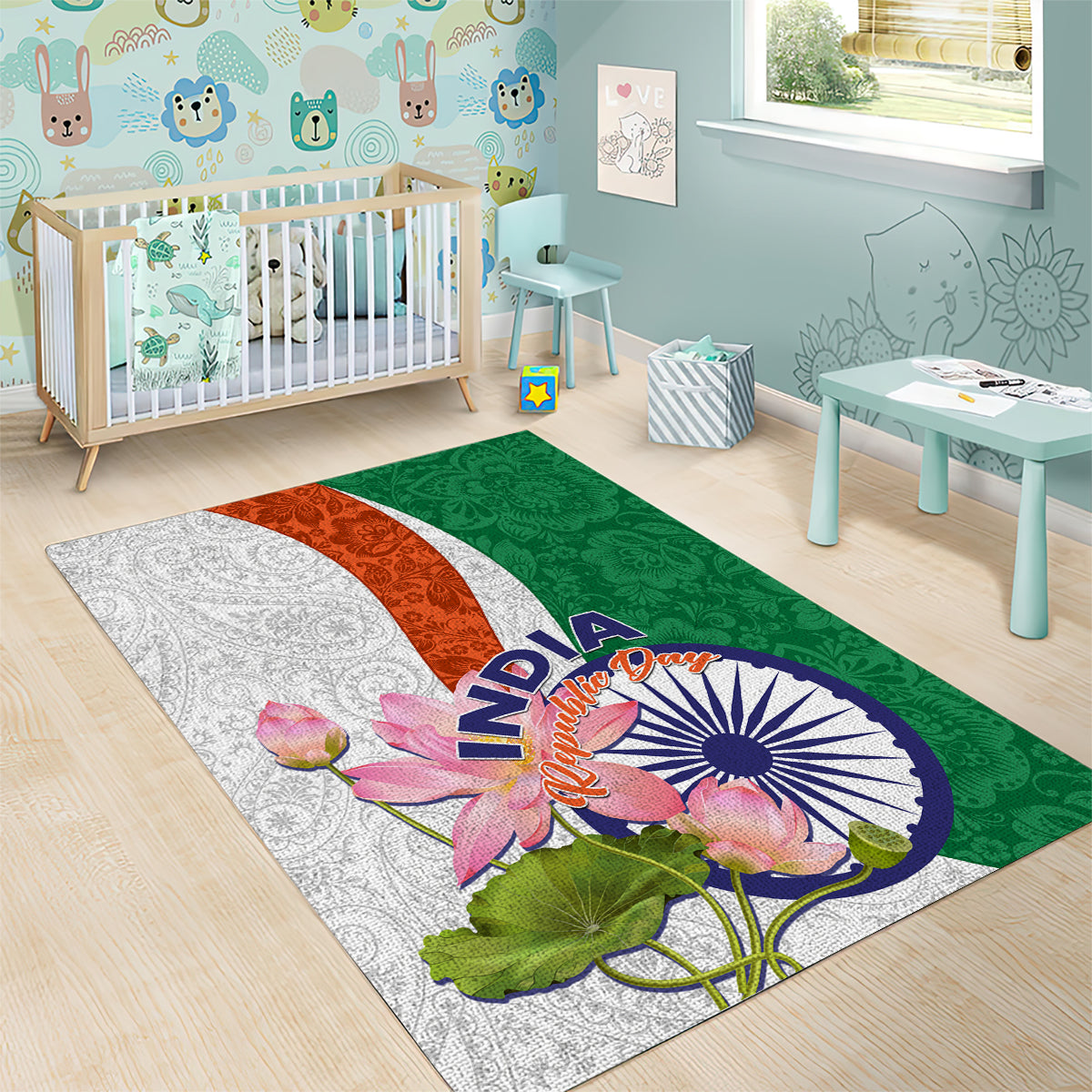 India Republic Day Area Rug Lotus Floral Paisley Pattern - Wonder Print Shop