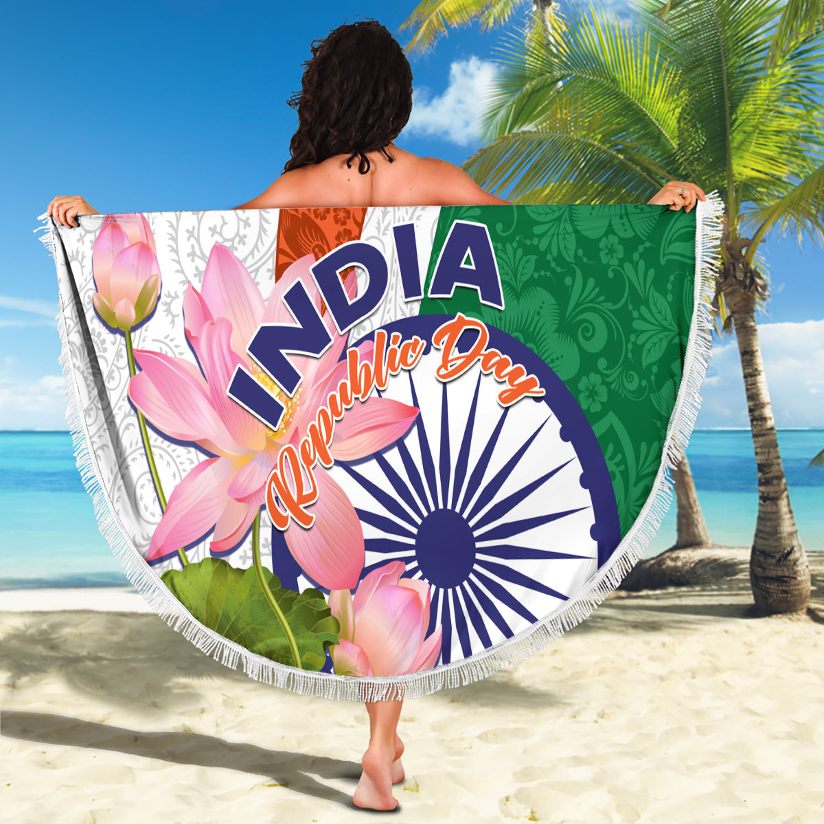 India Republic Day Beach Blanket Lotus Floral Paisley Pattern - Wonder Print Shop