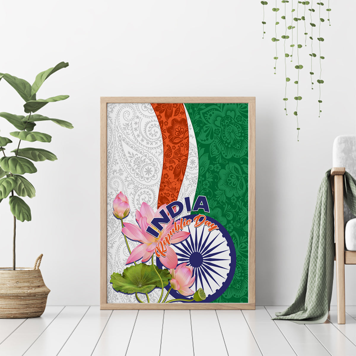 India Republic Day Canvas Wall Art Lotus Floral Paisley Pattern - Wonder Print Shop