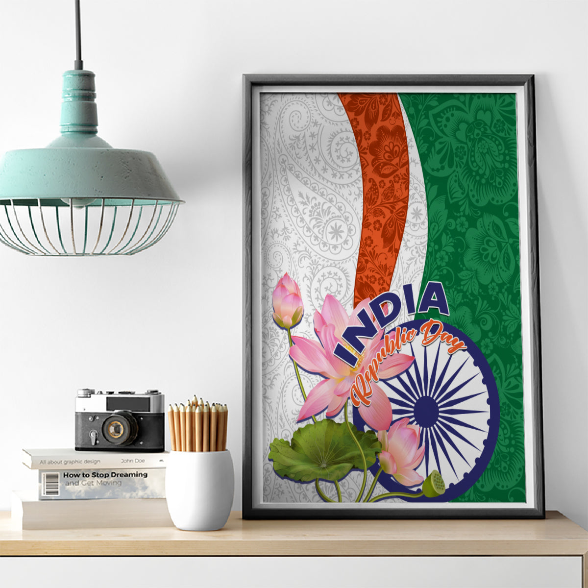 India Republic Day Canvas Wall Art Lotus Floral Paisley Pattern - Wonder Print Shop