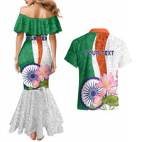India Republic Day Couples Matching Mermaid Dress and Hawaiian Shirt Lotus Floral Paisley Pattern - Wonder Print Shop