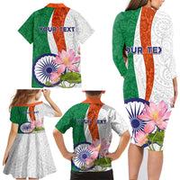 India Republic Day Family Matching Long Sleeve Bodycon Dress and Hawaiian Shirt Lotus Floral Paisley Pattern - Wonder Print Shop