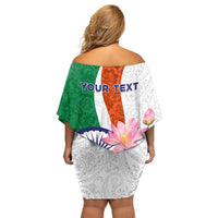 India Republic Day Family Matching Off Shoulder Short Dress and Hawaiian Shirt Lotus Floral Paisley Pattern - Wonder Print Shop