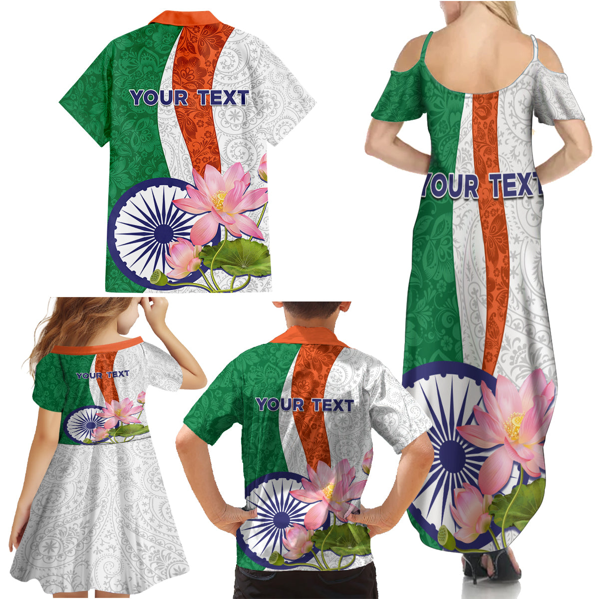 India Republic Day Family Matching Summer Maxi Dress and Hawaiian Shirt Lotus Floral Paisley Pattern - Wonder Print Shop