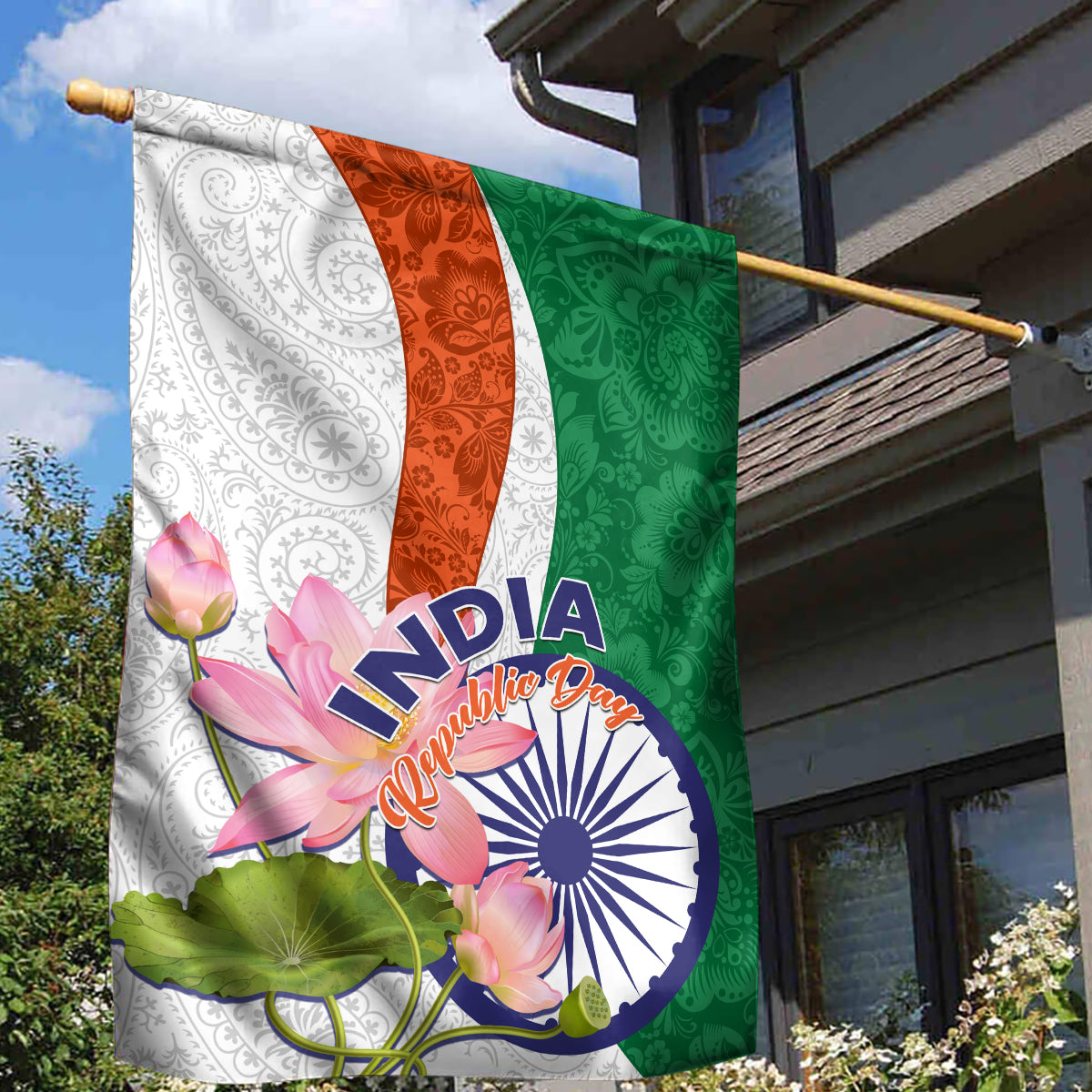 India Republic Day Garden Flag Lotus Floral Paisley Pattern - Wonder Print Shop