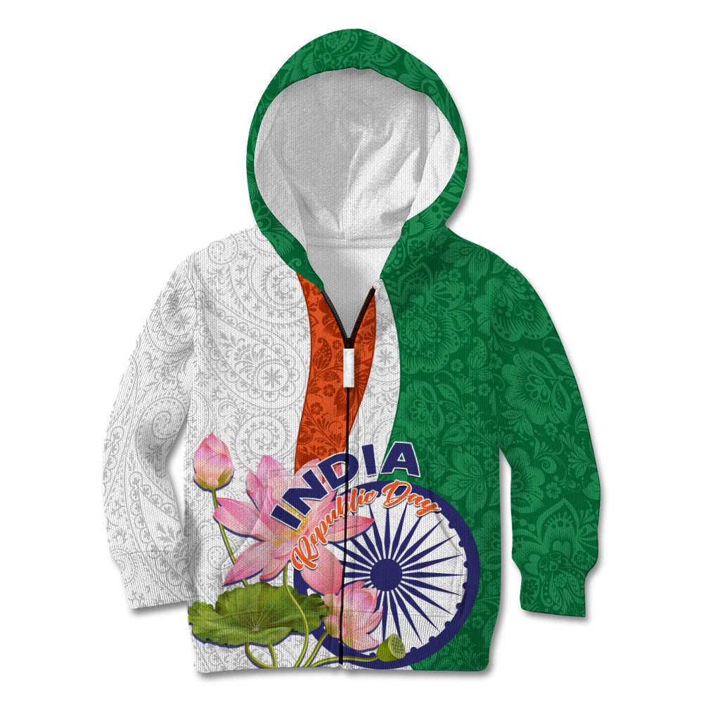India Republic Day Kid Hoodie Lotus Floral Paisley Pattern - Wonder Print Shop